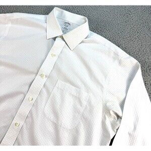 Brooks Brothers Shirt Mens 16.5 34 White Grid Geometric Slim Fit Non-Iron Supima